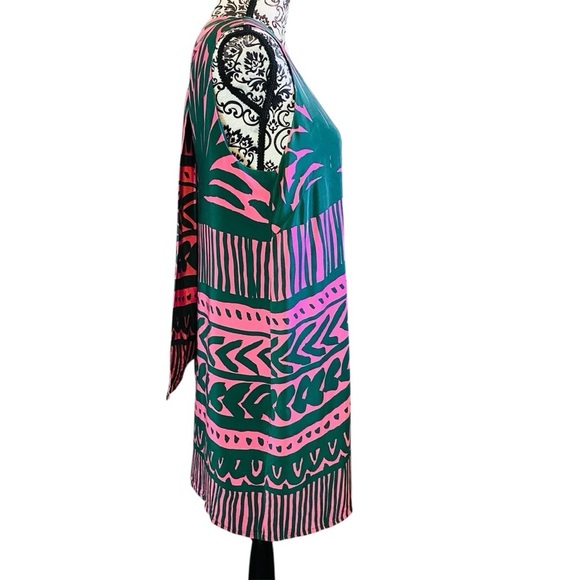 Whistle 100% Silk Green and Pink Sleeveless Shift Mini Dress Sz-10 - Picture 5 of 8